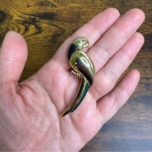 Liz Claiborne Parrot Brooch Gold and Blue Bird Pin